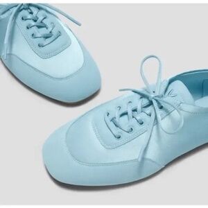 Vivaia Square-Toe Lace-Up Satin Sneakerina Shoes Cristina Dream Blue - Size 38